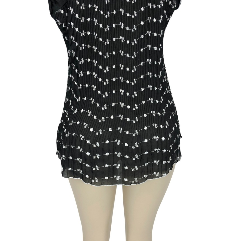 Dressbarn Floral Embroidered Ruffle Pleated Blouse Top XL Coquette Pastel Goth - Picture 7 of 9